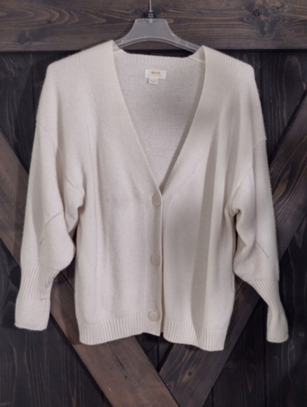 Anthropologie Mauve Cream Button-Front V-Neck Cardigan Sz Medium